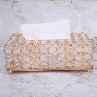 Imagem de Generic Capa de Caixa de Tecido de Cristal Deslumbrante Porta-guardanapos para Decoração de Casa e Uso de Escritório Em Aço Inoxidável + Cristal Artificial, Universal para Carro e Casa (Ouro)