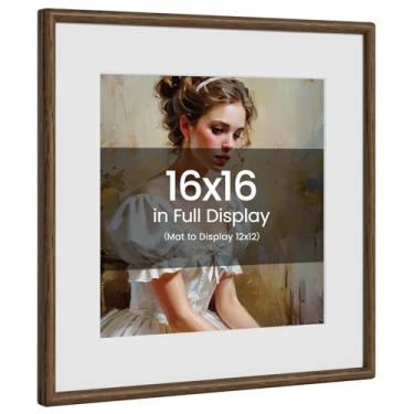 Imagem de Porta-retrato 40,6 x 40,6 cm, madeira de carvalho natural da Califórnia-EUA, acabamento em cor de nogueira, feito à mão, 40,6 x 40,6 cm, fosco para foto de 30,5 x 30,5 cm, com vidro temperado
