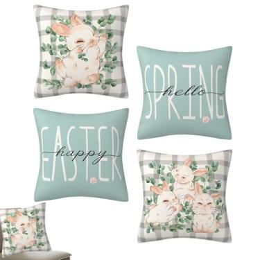 Imagem de Capas Para Almofada Páscoa 45x45 Cm | 4 Peças 45x45cm Coelhinho | Capas para Almofadas e Fronhas de Primavera | para Sala Quarto Apartamento Sofá Cama Cadeira
