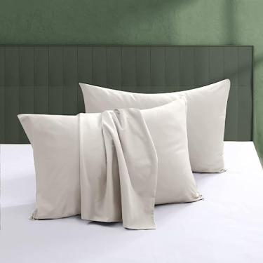 Imagem de Conjunto de 4 fronhas infantis 100% algodão egípcio com zíper, 600 fios, protetor de travesseiro super macio e respirável, 33 x 45 cm (bege claro, infantil)