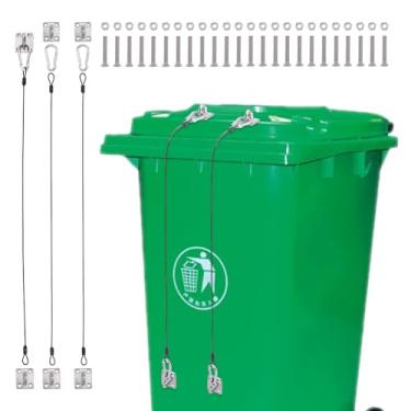 Imagem de SUPERFINDINGS Trava de tampa de lata de lixo universal para animais com cordas de arame e ferrolhos de aço inoxidável trava de lixeira resistente para animais à prova de ursos e esquilos