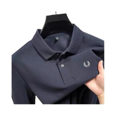 Imagem de Camisa Polo De Algodão Luxuosa Masculina De Manga Longa Moda De Outono