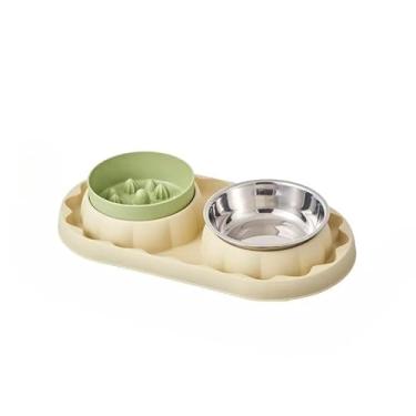 Imagem de Comedouro e Bebedouro Duplo Inox para Cães e Gatos Antiderrapante com Tigela Lenta Labirinto 300ml(Verde)