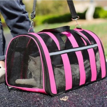 Imagem de Bolsa-Mala de Transporte Pet - Material Respirável para Cães e Gatos, Prática para Viagens, Deslocamentos e Uso Diário (ROSA M 42 * 26 * 24)