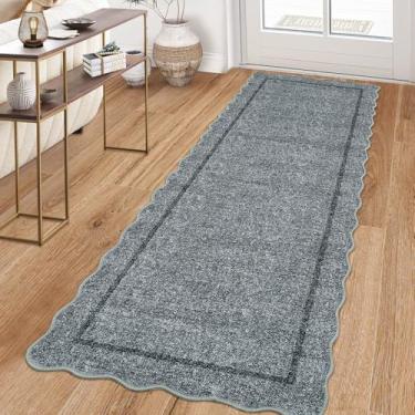 Imagem de GarveeHome Tapete de corredor lavável recortado, 5 x 20 cm, moderno, antiderrapante, tapete de entrada azul envelhecido, tapete de entrada para casa de fazenda, corredor, tapete macio para casa de