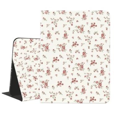 Imagem de JOYLAND Capa feminina com almofada floral para iPad de 10,2 polegadas 9ª/8ª/7ª geração (iPad 2021/2020/2019) com suporte para lápis, flor estética, suporte fólio, visualização em vários ângulos, capa