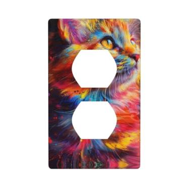 Imagem de Capas decorativas para interruptores de luz de gato colorido 1 gangue placa de parede frente única frente e verso placa elétrica para decoração de casa