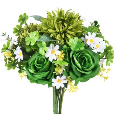 Imagem de GYWJJ Flores artificiais, flores de trevo verde, arranjo floral de primavera para decoração de casa, cozinha, dia de São Patrício