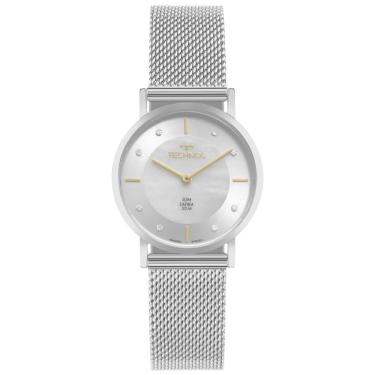 Imagem de Relógio Technos Feminino Ref: 2025ltw/1b Slim Safira Mesh Prateado