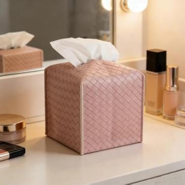 Imagem de Capa para caixa de lenços, suporte de lenços de couro PU, organizador de papel quadrado decorativo para banheiro, bancada, mesa, carro, waffle tecido
