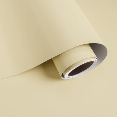 Imagem de VaryPaper Papel de parede bege neutro de 39.9 cm x 199.9 cm papel de contato para armários bancadas impermeável decorativo sólido bege envoltório de vinil removível papel de parede creme para quarto