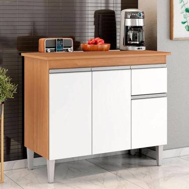 Imagem de Balcão De Cozinha Ambiente Tatiane Com Tampo 100cm Amêndoa Branco - Ajl