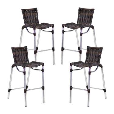Imagem de 4 Banquetas Alumínio Fortaleza Alta Para Balcão Edícula Cozinha Bar Pedra Ferro