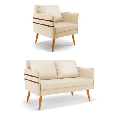 Imagem de Kit 01 Namoradeira E 01 Poltrona Corino Bege Castanho