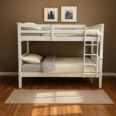 Imagem de Beliche Adulto Cama Solteiro De Madeira Maçiça De Pinus Branco Beliche