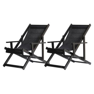 Imagem de Kit 2 Espreguiçadeiras Dobrável Black Cb-preto