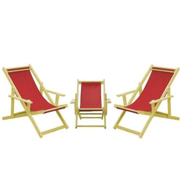 Imagem de Kit 3 Espreguiçadeiras 2 Adulto E 1 Infantil-vermelho