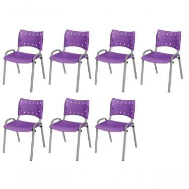 Imagem de Cadeira Iso Base Cinza, Igreja, Escola, Escritório -violeta Kit 7 Peças
