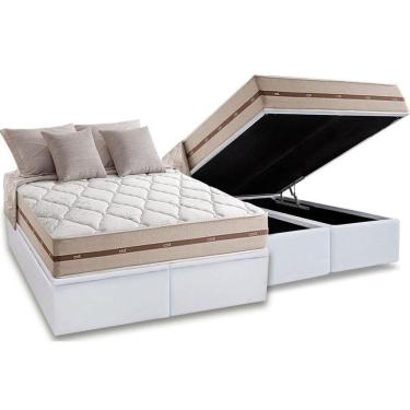 Imagem de Cama Box Baú Queen: Colchão Molas Masterpocket Ensacadas Anjos Classic + Base White(158X198)