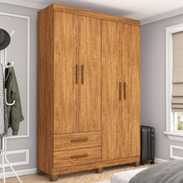 Imagem de Guarda-Roupa Solteiro Solo 4 Portas 2 Gavetas com Pés Cinamomo - Pnr Móveis