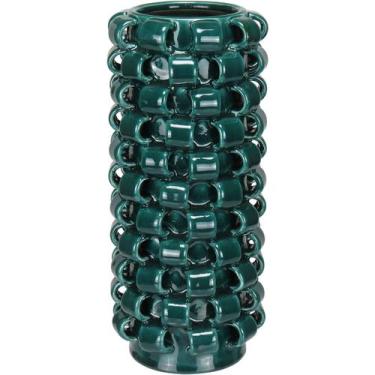 Imagem de VASO DECORATIVO ENFEITE CASA HOME&CO CERÂMICA 31x13x13cm AZUL PETROLEO