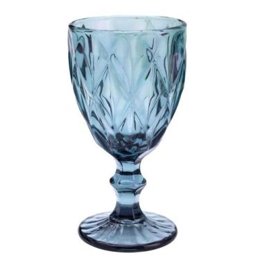 Imagem de Taça Diamond De Vidro Azul 350ml Água Sucos Refrigerantes Avulsa Cálic