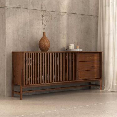 Imagem de Buffet Madeira 170 cm 1 Porta Ripado Sala Minimalista Cor Castanho Adamo