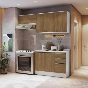 Imagem de Armário de Cozinha Compacta 3 Gavetas 100% MDF 200cm Branco/Nogueira C