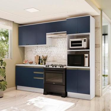 Imagem de Armário de Cozinha Completa Torre Quente 100% MDF 270cm Branco/Azul Pr