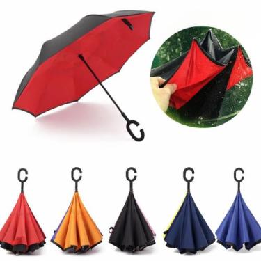 Imagem de Guarda Chuva Invertido Reforçado Tecido Duplo Cabo C Mãos Livres Ideal