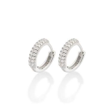 Imagem de Brinco Argola Prata Maciça 925 Com Zircônia Rommanel 820169 Cor:Prata,