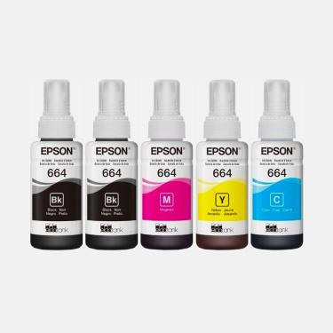 Imagem de Kit 5x Tinta Epson Original T664 2x Pretos 3x Coloridos 664 L395 L380 L375 L220 L455 - Refil