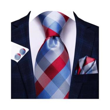 Imagem de Conjunto De Gravata, Abotoaduras E Lenço De Bolso Masculino Xadrez Pre