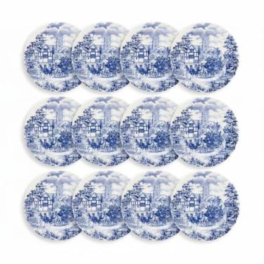 Imagem de Kit Jogo 12 Pratos Rasos Biona Cena Inglesa em Cerâmica Decorada 26 cm