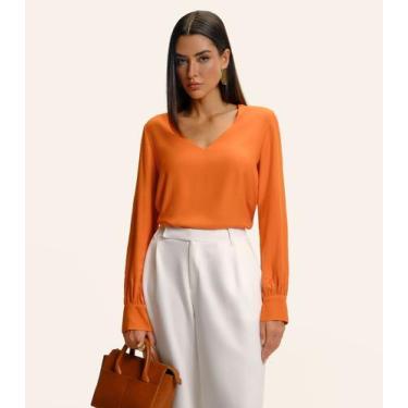 Imagem de Blusa Feminina Manga Longa Decote V Endless Laranja, M, Laranja