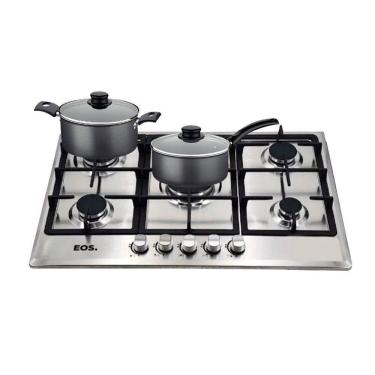 Imagem de Fogão Cooktop Inox A Gás 5 Bocas 1 Dupla Ecg05 Eos + 2 Panelas Tramontina Turim Bivolt