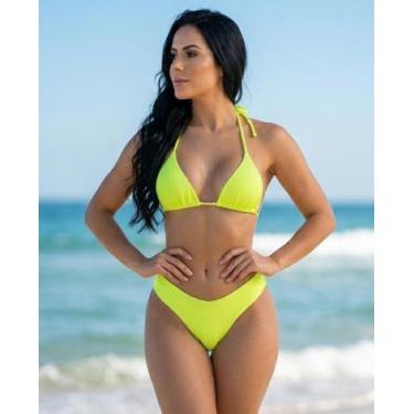 Imagem de Biquini Cortininha C/ Calcinha Fio Duplo Asa Delta, Amarelo Neon - Nay