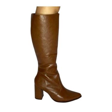 Imagem de Bota Feminina Ramarim Salto Alto Cano Longo Napa Shine Plus Capuccino