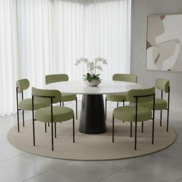 Imagem de Cadeira Sala de Jantar Margara Kit 6 em Aço Preto Bouclê D03 - D Rossi
