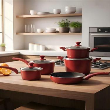 Imagem de Jogo De Panelas Antiaderente Cerâmica C/ Indução Brinox 5pcs Vermelho