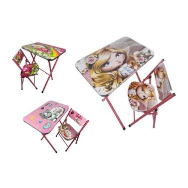 Imagem de Mesa Infantil Educativa Rosa Cadeira Dobravel Estudo brincar - Yeet