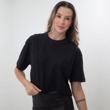 Imagem de Camiseta Cropped Oversized - Estampa Lisa - Ju Ribeiro Ind, Marrom caf