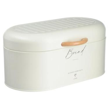 Imagem de Porta Pão Caixa Metal Bambu Guarda Pães Bolos Biscoitos Tampa Basculan