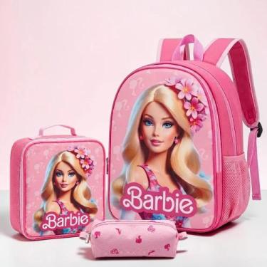 Imagem de Kit Mochila Infantil Escolar Feminina Barbie  4 A 10 Anos - Genérica, 
