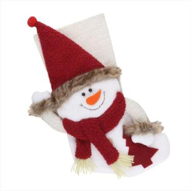 Imagem de Bota Meia Árvore De Natal Boneco De Neve Enfeite Natalino Vermelho Bra