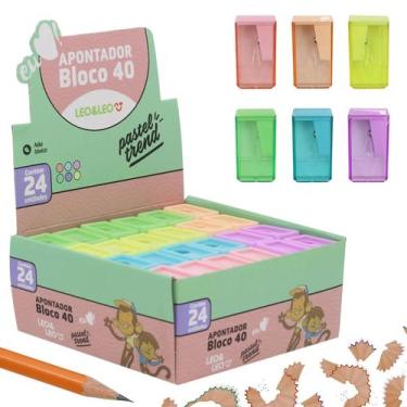 Imagem de Apontador Retangular Pastel Trend Com Depósito Caixa 24 Uni - Leonora