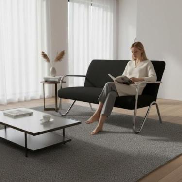 Imagem de Namoradeira Decorativa Bela Suede Preto Braço Cromado - Mazzero Decor