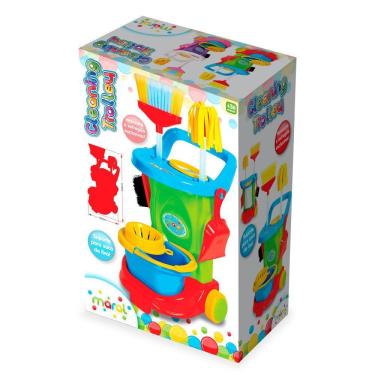 Imagem de Carrinho de Limpeza Infantil Brinquedo Completo com Acessórios Educativos Vermelho Maral