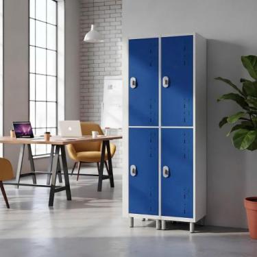 Imagem de Armário aço 4 portas grandes empresa para guardar uniformes - W3, Azul