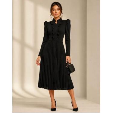 Imagem de Vestido Midi Plissado Feminino Caimento Sofisticado Moda Evangélica Ma